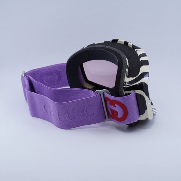 Gucci GG1210S 005 Ski Mask Zebra Ivory Shield Frame, Burgundy Lenses - Picture 5 of 11